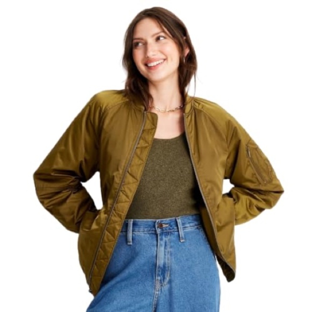 A New Day Women’s Oversized Bomber Jacket - green jacket size small